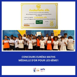 EurékaMaths 2025 - Bravo à la 6e1 médaillée d'Or !